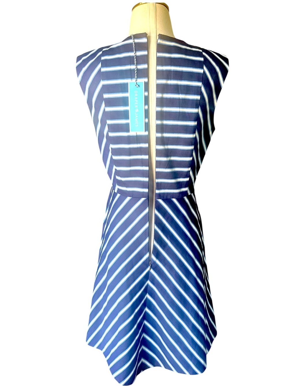 NWT Draper James Navy and White Striped V-Neck Mini Dress - Picture 5 of 10